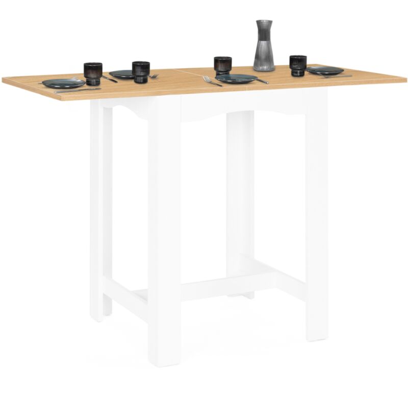 Table haute de bar extensible dona 2 à 4 personnes blanche plateau façon hêtre 65-130 cm