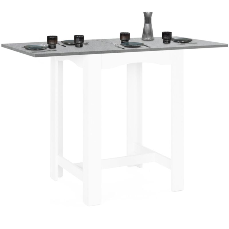 Table haute de bar extensible dona 2 à 4 personnes blanche plateau façon béton 65-130 cm