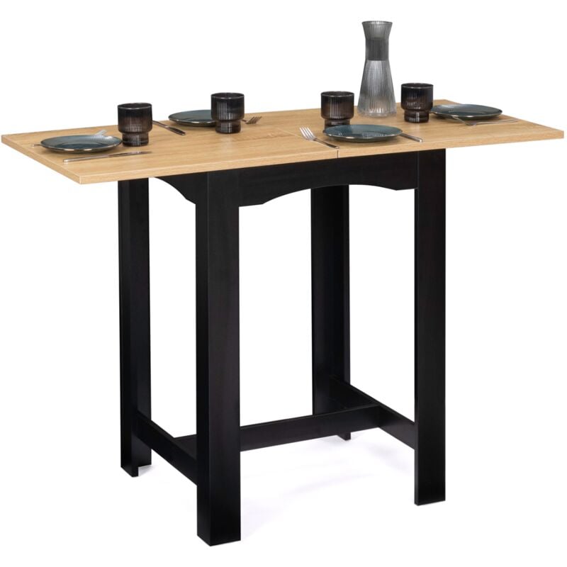 Table haute de bar extensible dona 2 à 4 personnes noire plateau façon hêtre 60-120 cm