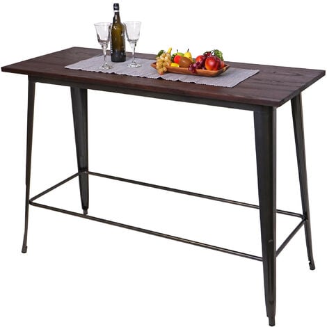 Table haute de bar HWC-H10, design industriel, bois d'orme, standards FSC, 106x147x60 cm, vintage noir-marron