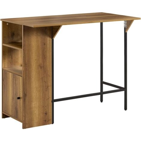 Table Haute de Bar, Mange-Debout avec Plateau Rabattable, 2 Étagères et 1 Porte, Style Industriel, 120x63x95 cm, SoBuy FWT98-PF