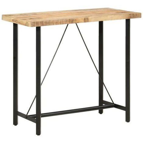 Table haute de bar manguier massif clair et pieds métal noir Atsir 120cm