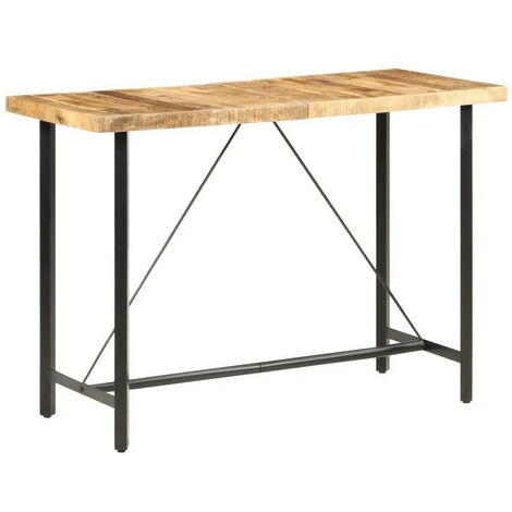 Table haute de bar manguier massif clair et pieds métal noir Atsir 150cm