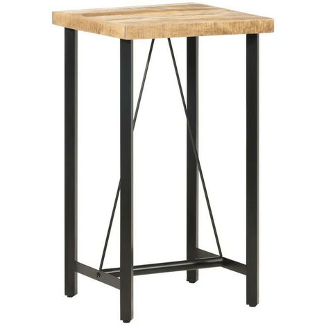 Table haute de bar manguier massif clair et pieds métal noir Atsir 60cm