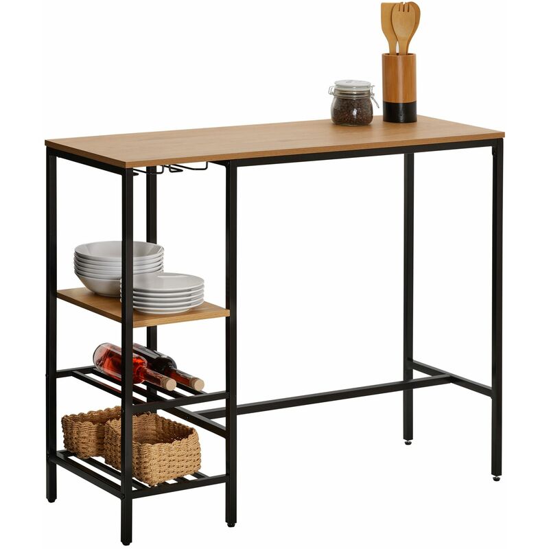 Idimex - Table haute de bar nelas en métal avec plateau en fibres de bois, couleur chêne sauvage