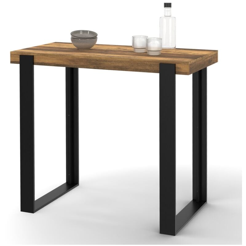 Table haute de bar phoenix bois foncé effet vieilli et noir 113 cm