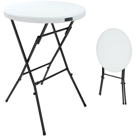 Table haute de bar pliante Ø 72 cm – Hauteur 110 cm – Plateau plastique blanc – Structure métal thermolaqué – Résistante aux intempéries
