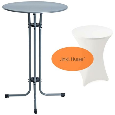 Table haute de bar réglable en hauteur Ø 70 cm en métal + housse gris
