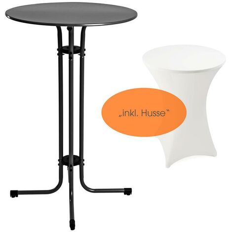 Table haute de bar réglable en hauteur Ø 70 cm en métal + housse noir