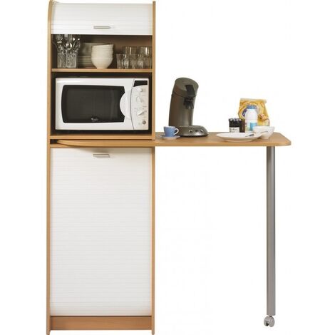 Table haute de cuisine pivotante et rangement bois clair et blanc Snack 131cm