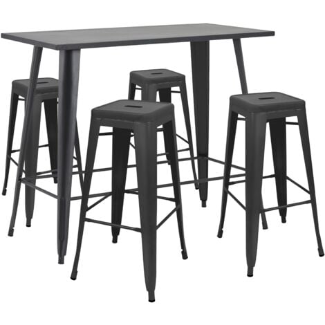 Table haute de jardin et 4 tabourets en métal noir mat