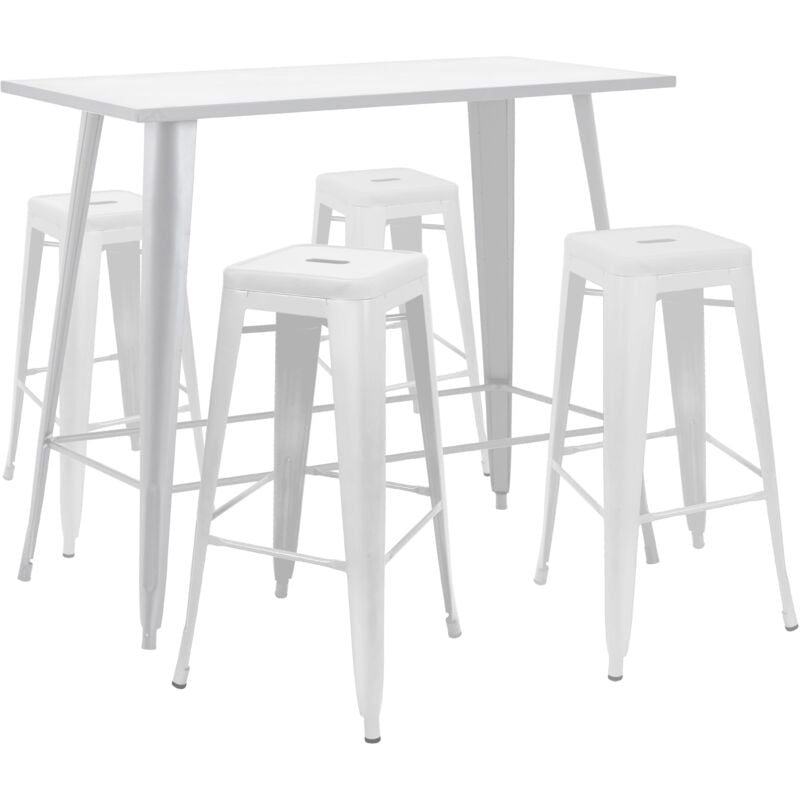Table haute de jardin et 4 tabourets en métal blanc