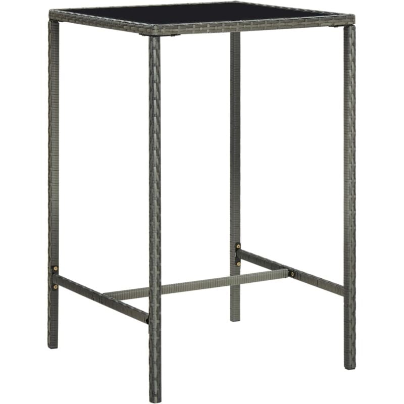 Table haute de jardin Table de bar - Mange-Debout Gris 70x70x110cm Résine tressée et verre BV248565 Bonnevie