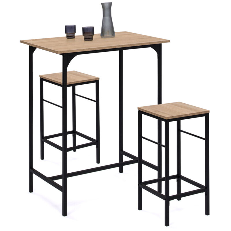 Ensemble table haute de bar detroit 80 cm et 2 tabourets design industriel