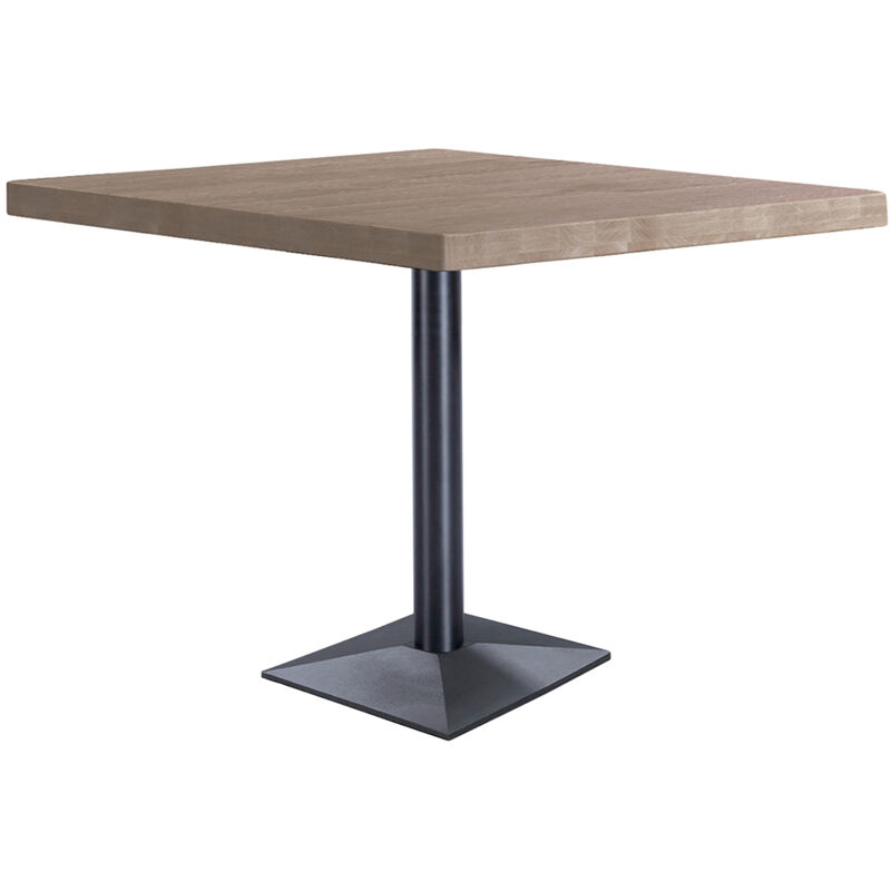 Table haute en bois coloris chêne foncé et pieds en métal coloris noir - Longueur 80 x profondeur 80 x hauteur 74 cm