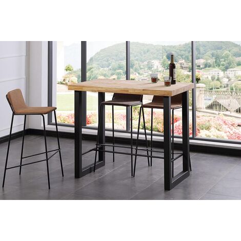 Table haute en bois coloris chêne nordique / pieds noir - Longueur 120 x profondeur 70 x Hauteur 100 cm -PEGANE-