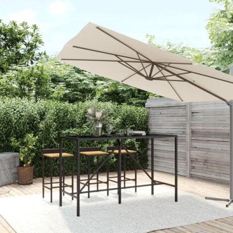 Table haute et dessus Table haute Table de bar - Mange-Debout en verre noir 180x70x110 cm poly rotin BV555374