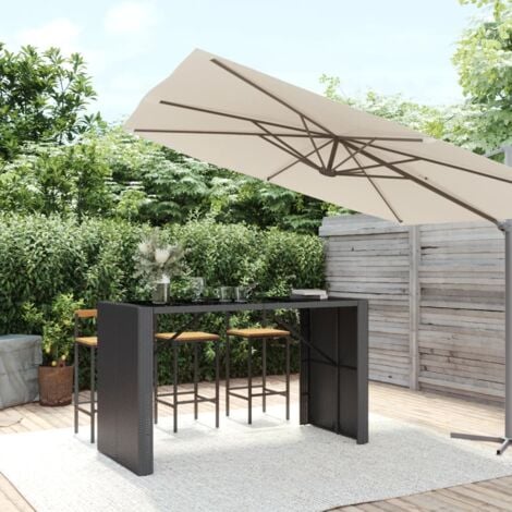 Table haute et dessus Table haute Table de bar - Mange-Debout en verre noir 185x80x110 cm poly rotin BV521771