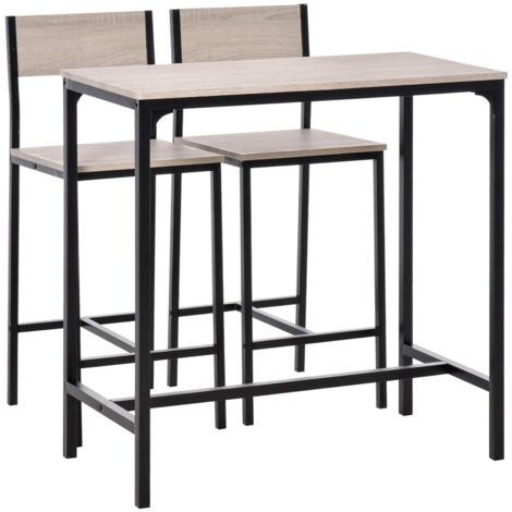 Table haute et meuble bar 3 pièces avec 2 chaises - Set de table et chaises de bar en MDF naturel et noir - Design moderne pour cuisine et salle à manger 89x45x87cm