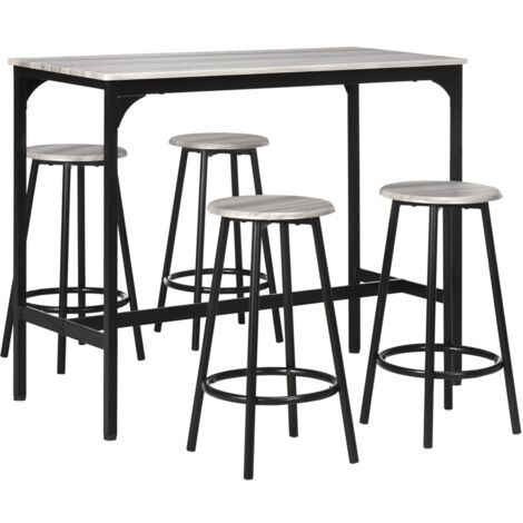 Table haute et meuble bar 5 pièces avec 4 tabourets – Structure métal – Style industriel gris moderne – Coin repas pour 4 personnes