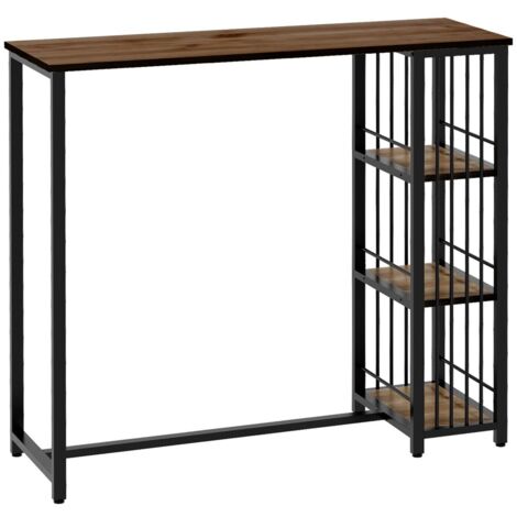 Table haute et meuble bar avec 3 étagères et plateau effet bois - Structure en acier robuste 120x40x105cm couleur marron - Idéale pour cuisine et salle à manger