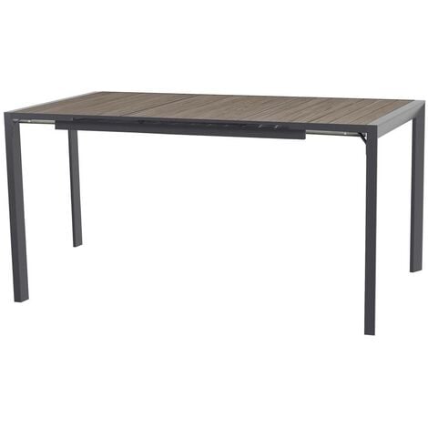 HESPERIDE Table haute extensible de jardin Evasion seigle effet bois & graphite 8 places en aluminium traité époxy - Hespéride
