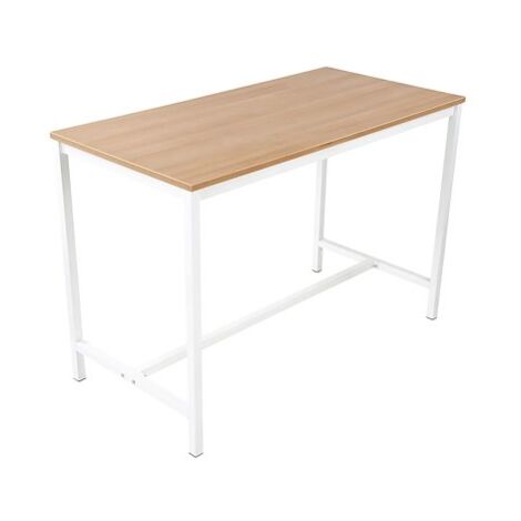 Table haute H 104 x L 120 x P 80 cm chêne clair pied métal blanc - Maxiburo