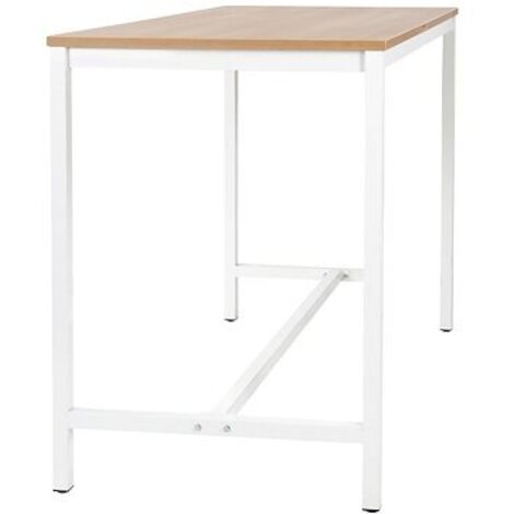 Table haute H 104 x L 180 x P 80 cm chêne clair pied métal blanc - Maxiburo