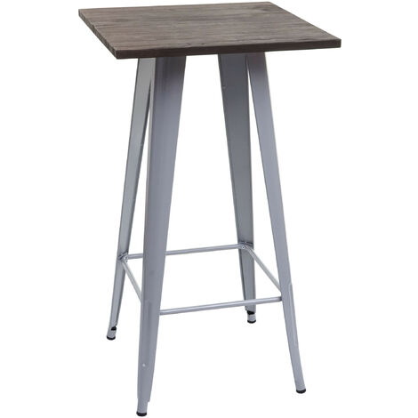 Table haute HWC-A73 avec plateau en bois, table de bar, design industriel en métal 107x60x60cm - gris