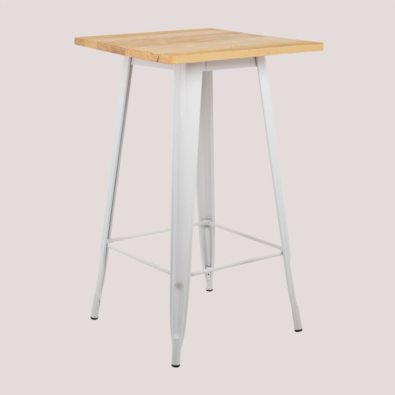 Sklum - Table Haute Carrée en Bois et Acier (60x60 cm) lix Blanc