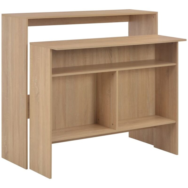 Table haute mange debout bar bistrot avec 2 dessus de table chêne 130 cm marron