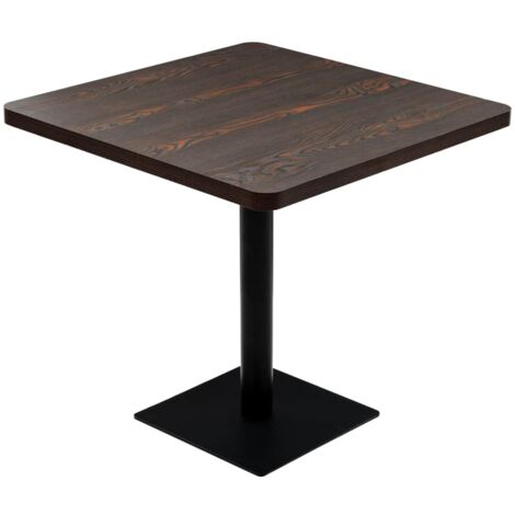 Table haute mange debout bar bistrot MDF et acier carré 80 x 80 cm frêne foncé marron