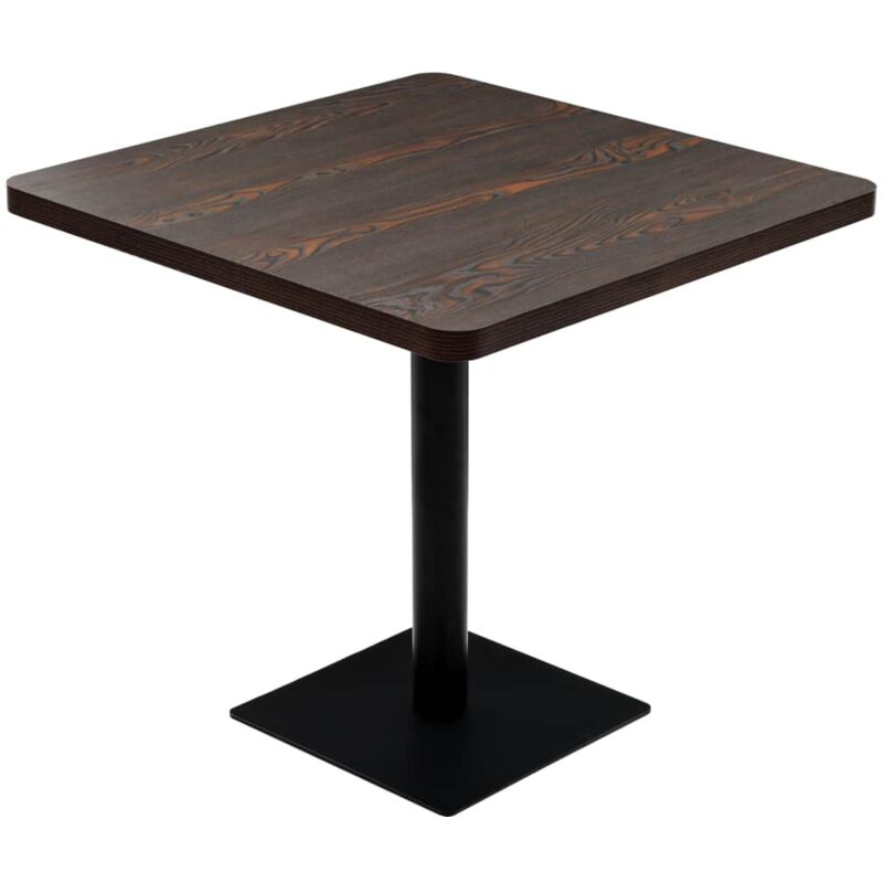 Table haute mange debout bar bistrot mdf et acier carré 80 x 80 cm frêne foncé marron