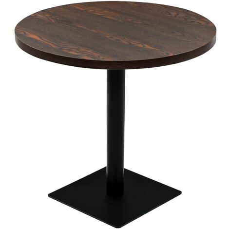 Table haute mange debout bar bistrot MDF et acier rond 80 cm frêne foncé marron - Marron
