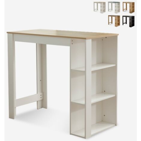 AHD AMAZING HOME DESIGN Table haute moderne avec étagères pour bar et cuisine Charmes Couleur: Blanc - Chêne