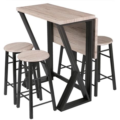 URBAN LIVING Table haute pliable avec 4 tabourets en bois struture en métal noir table 80x80x89cm tabouret 30x30x55cm