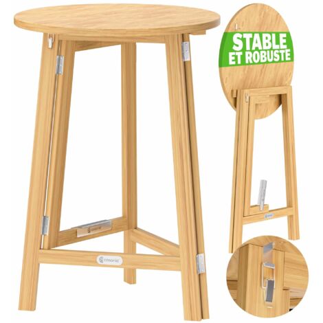 Table haute pliable en bois massif naturel Ø 78 cm – Hauteur 111 cm – Mange-debout moderne pour jardin et événements – Design nordique