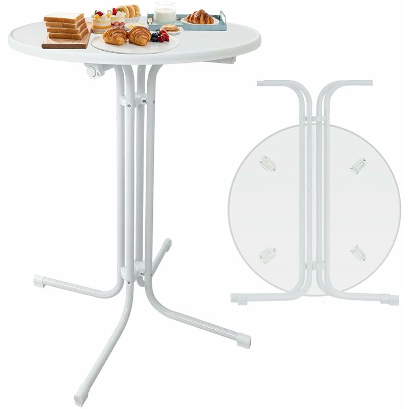 Naizy - Table Haute ø 80 cm Pliante, Bistrot en Métal Blanc pour Extérieur & Intérieur
