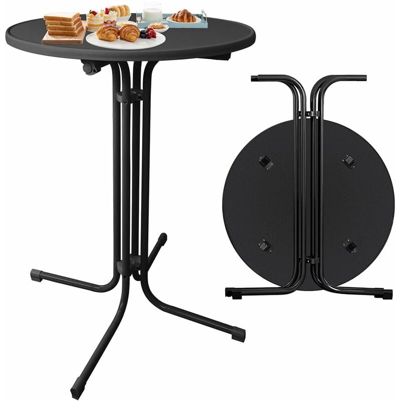 Naizy - Table Haute ø 80 cm Pliante, Bistrot en Métal Noir pour Extérieur & Intérieur