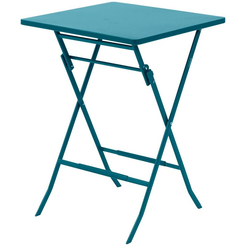 Table haute pliante de jardin Greensboro bleu canard 2 places en acier traité époxy - Hespéride - Bleu canard