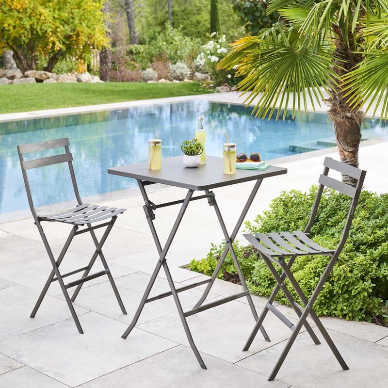 Table haute pliante de jardin Greensboro tonka 2 places en acier traité époxy - Hespéride