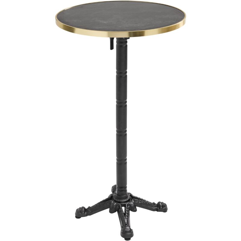 Table haute ronde 60 cm inclinable plateau marbre noir/doré et noir