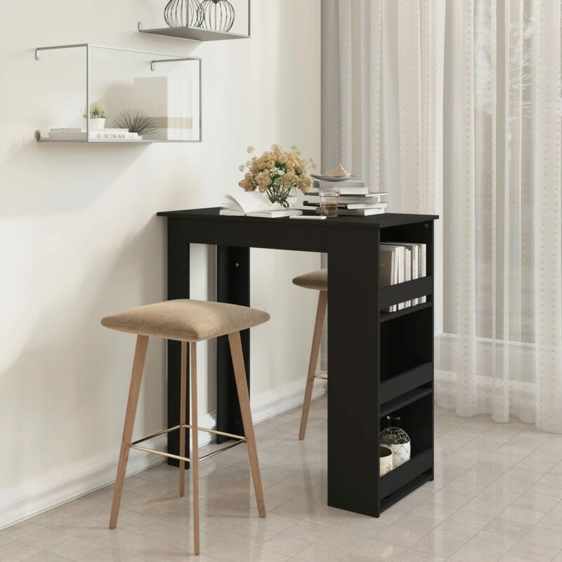 Table haute Table de bar - Mange-Debout avec rangement Noir 102x50x103,5 cm Aggloméré BV635270