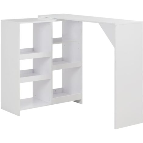 Table haute Table de bar - Mange-Debout avec tablette amovible Blanc 138x39x110 cm BV781433 - BonneVie