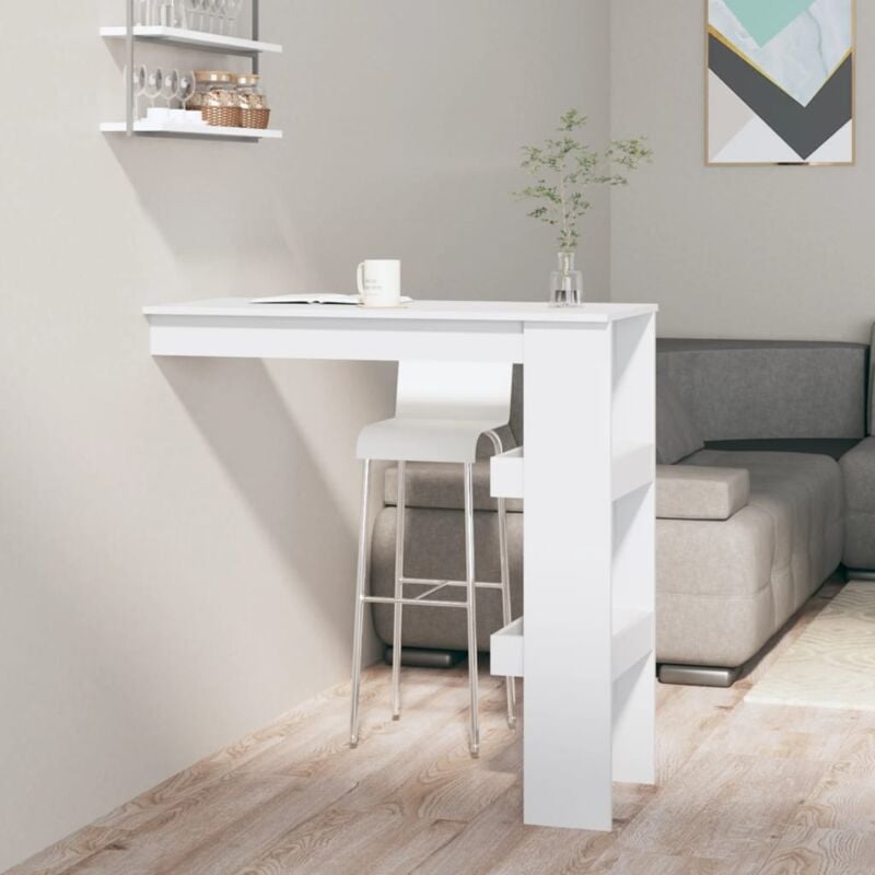 Table haute Table de bar murale - Mange-Debout Blanc Brillant 102x45x103,5cm Bois d'ingénierie BV422903