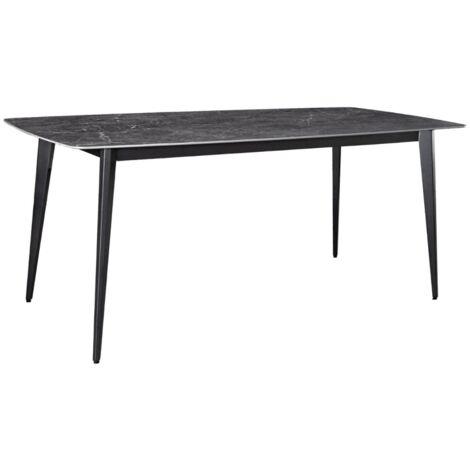 Table HEXA – Rectangulaire 160 cm – Plateau céramique effet marbre anthracite – Pieds métal – Style moderne