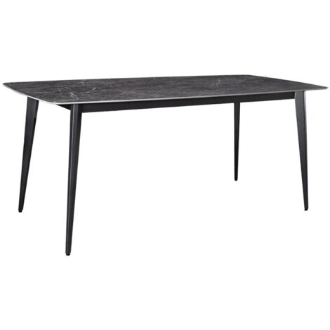 Table HEXA – Rectangulaire 180 cm – Plateau céramique effet marbre anthracite – Pieds métal – Style moderne