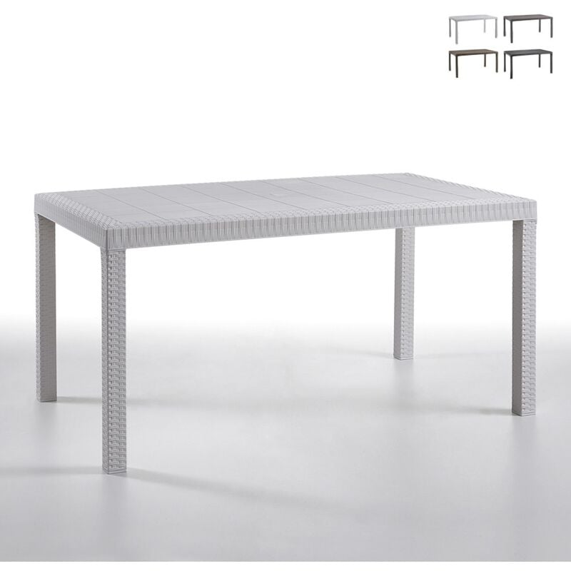 table de jardin extérieure 150x90cm en rotin polypropylène houston couleur: blanc