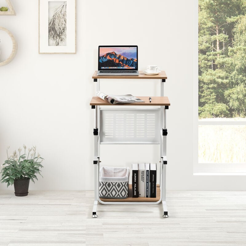 Maisonchic - Table Informatique Assis-debout Bureau d'Ordinateur Réglable en Hauteur Poste de Travail avec Support d'Imprimante 55 x 53 x (68-98) cm
