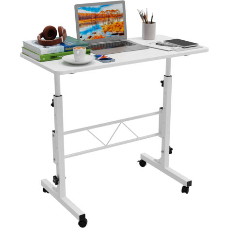 Table Informatique Bureau Ordinateur Roulant Réglable en hauteur 74-110cm Blanc